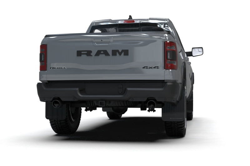 Rally Armor 19-24 Dodge Ram 1500 Rebel Black UR Mud Flap w/Metallic Black Logo - MF98-UR-BLK-MBK
