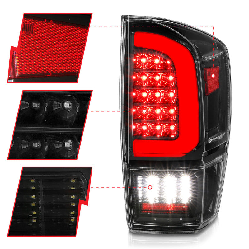 ANZO 16-21 Toyota Tacoma LED Tail Lights - w/ Light Bar Sequential Black Housing &amp; Clear Lens - 311400