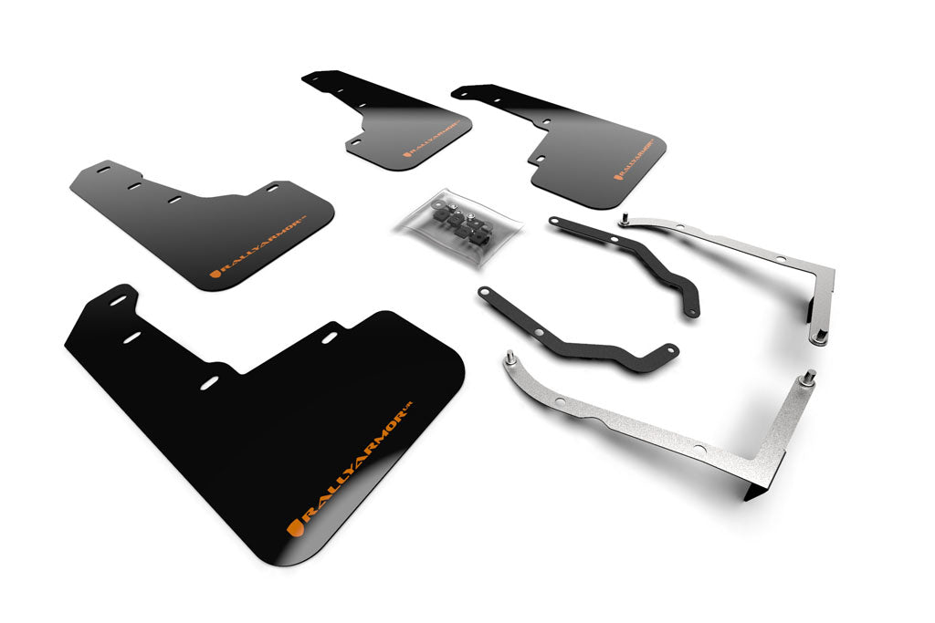 Rally Armor 18-22 Subaru Crosstrek Lift/AT Black UR Mud Flap w/ Orange Logo - MF46-LTUR-BLK/OR for 2018-2023 Subaru Crosstrek