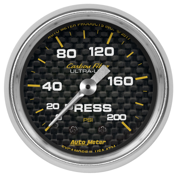 Autometer Carbon Fiber 2-1/16in Mechanical 0-200 PSI Pressure Gauge - 4734