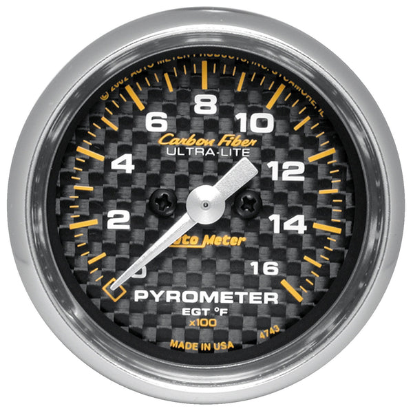 Autometer Carbon Fiber 52mm 1600 Deg F Electronic EGT Gauge Kit - 4744