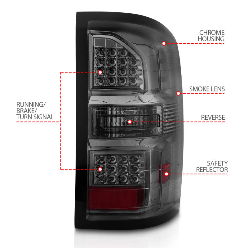 ANZO 2014-2018 GMC Sierra LED Tail Lights Black Housing Smoke Lens - 311398