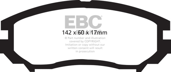EBC 04-06 Hyundai Tiburon 2.7 6 speed Yellowstuff Front Brake Pads - DP41755R for 2004-2008 Hyundai Tiburon - front view