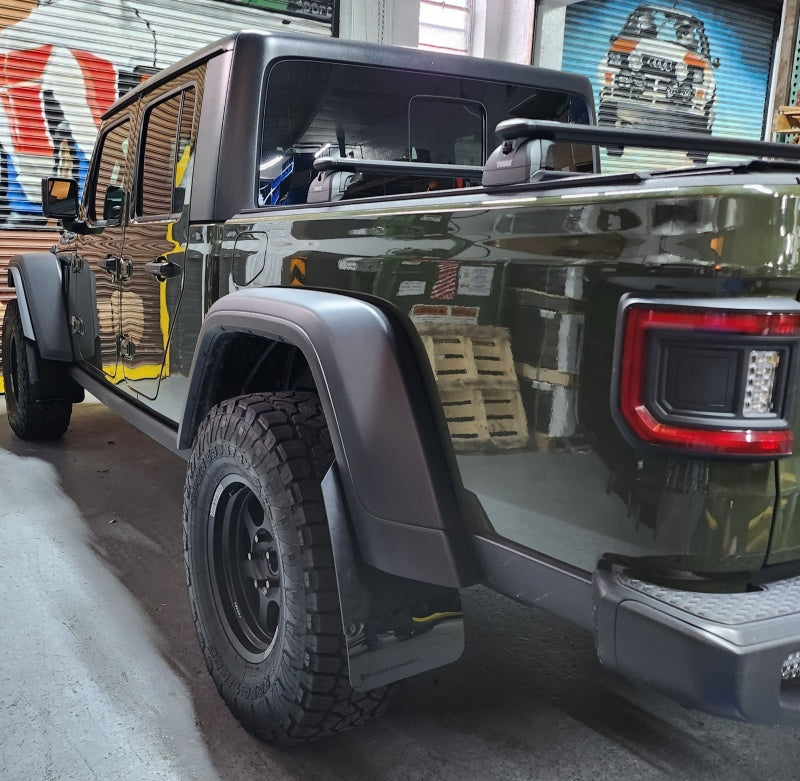 Rally Armor 19-24 Jeep JT Gladiator (Mojave/Rubicon) Black Mud Flap w/Army Green Logo - MF104-BLK-AGN