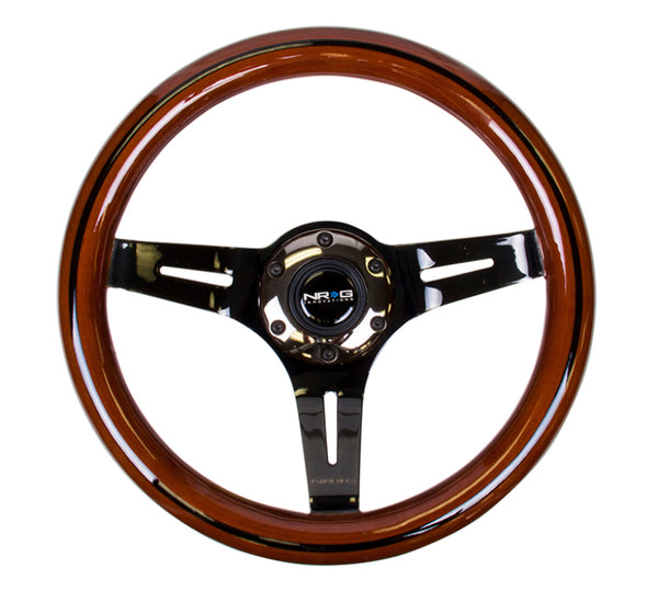 NRG Classic Wood Grain Steering Wheel (310mm) Dark Wood & Black Line Inlay w/Blk Chrome 3-Spoke Ctr. - ST-310BRB-BK - front view