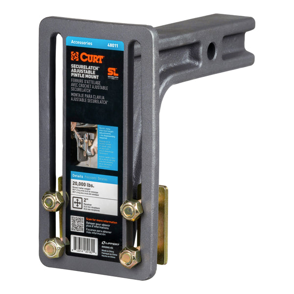 CURT 48011 SecureLatch Adjustable Pintle Mount Plate, 2-Inch Shank, 20,000 Pounds