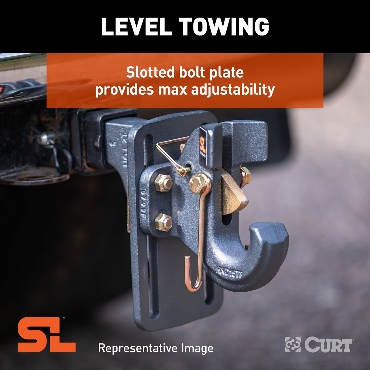 CURT 48011 SecureLatch Adjustable Pintle Mount Plate, 2-Inch Shank, 20,000 Pounds