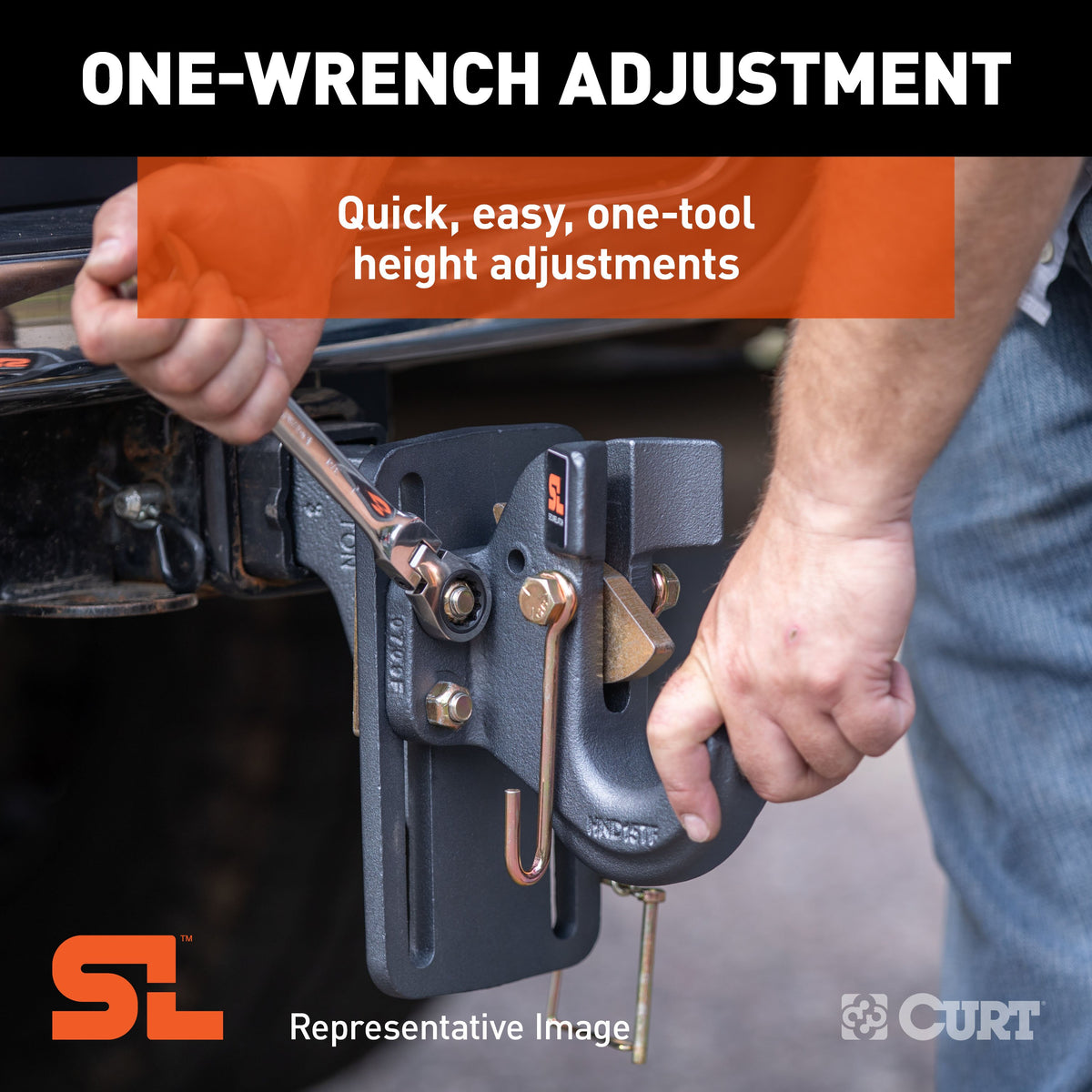 CURT 48011 SecureLatch Adjustable Pintle Mount Plate, 2-Inch Shank, 20,000 Pounds