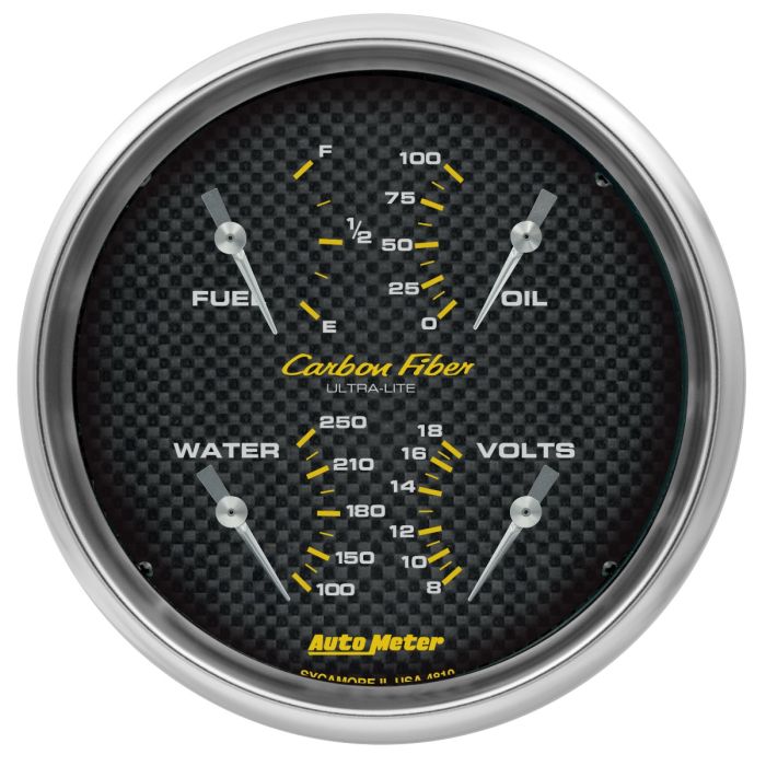 Autometer Carbon Fiber Quad Gauge 5in. 240Ohm (E) - 33Ohm (F) Electric - 4810