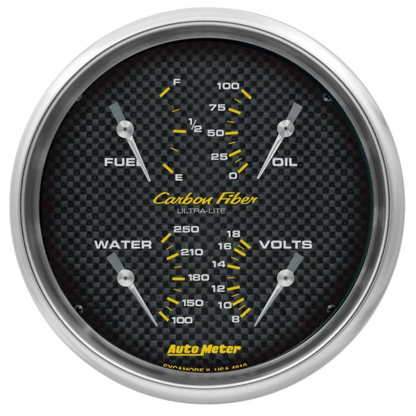 Autometer Carbon Fiber Quad Gauge 5in. 240Ohm (E) - 33Ohm (F) Electric - 4810
