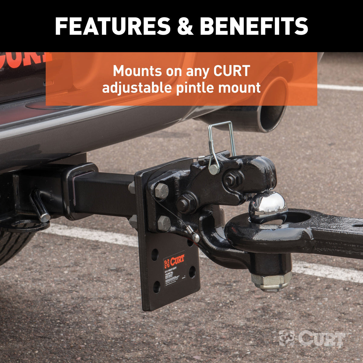 CURT 48190 Pintle Hitch with 2-Inch Trailer Ball, 16,000 lbs, Mount Required
