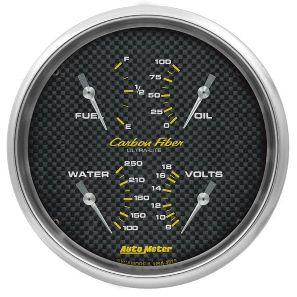 AutoMeter Carbon Fiber Quad Gauge 5in. 0 Ohm (E) - 90 Ohm (F) Electric - 4819
