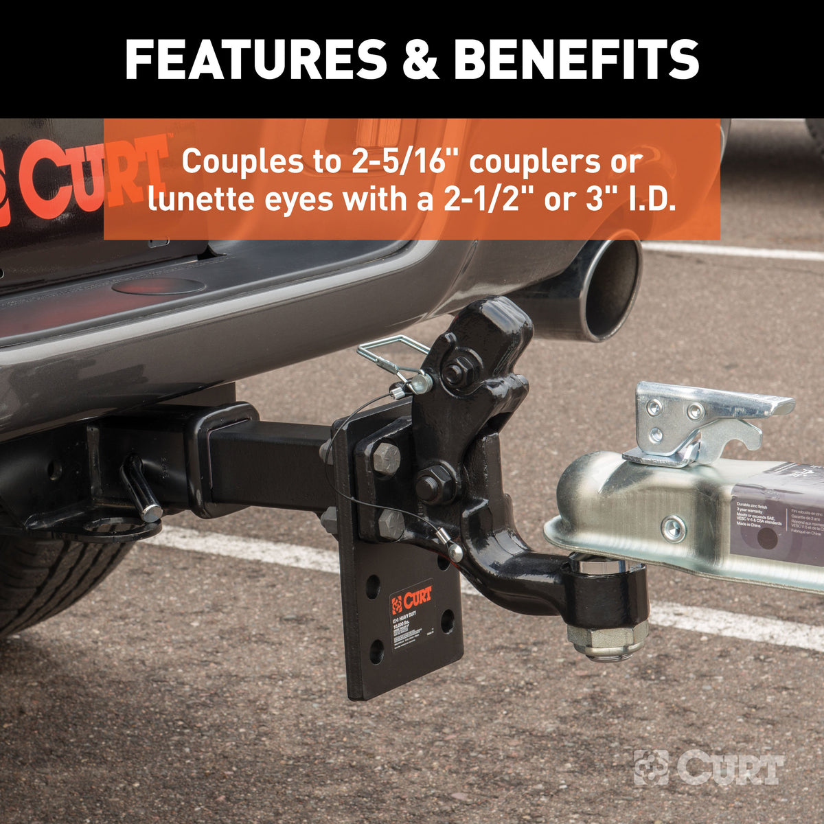 CURT 48200 Pintle Hitch with 2-5/16-Inch Trailer Ball, 16,000 lbs, Mount Required