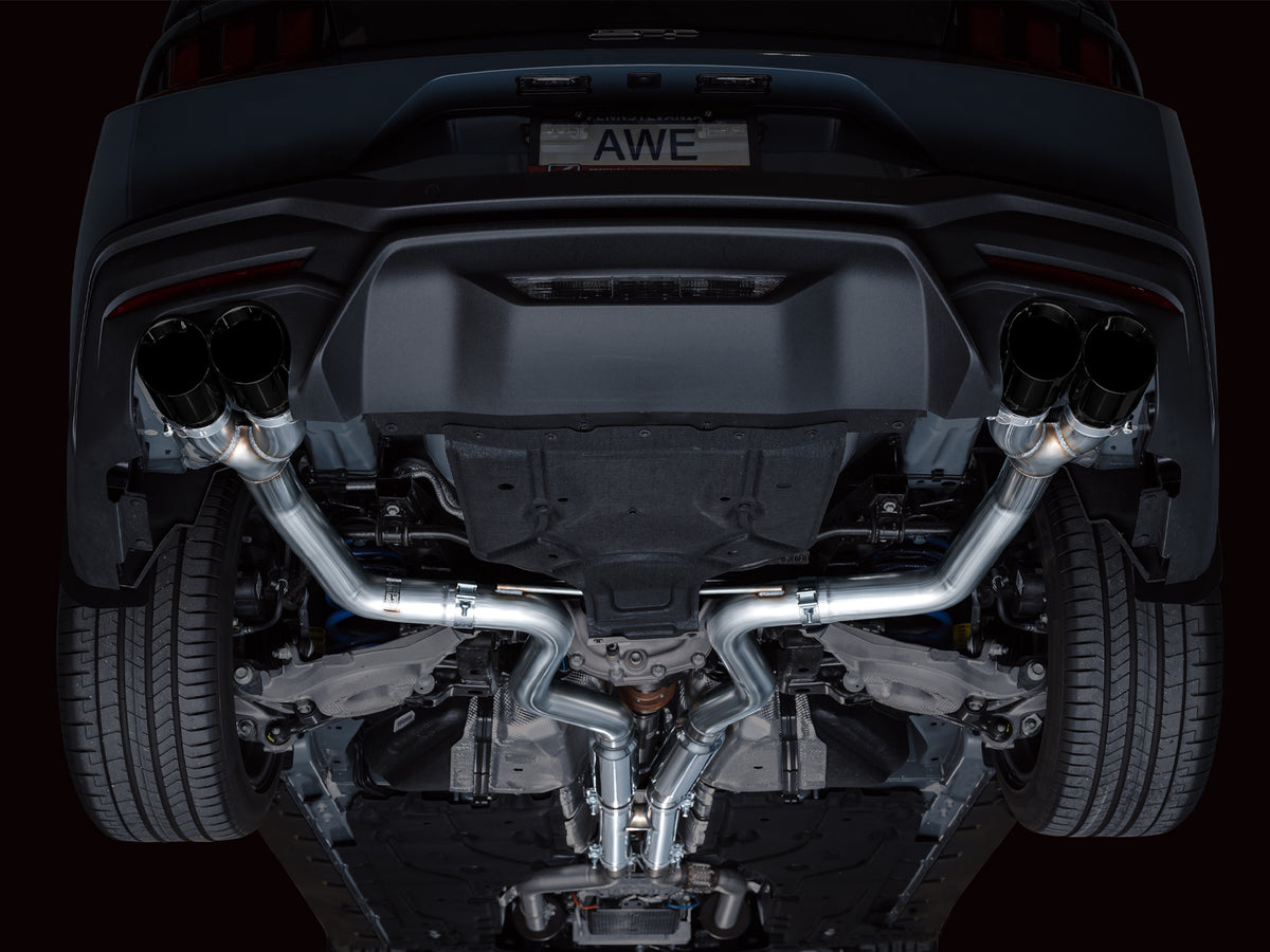 AWE 2024 Ford Mustang GT Fastback S650 RWD Track Edition Catback Exhaust w/ Quad Diamond Black Tips - 3020-43650