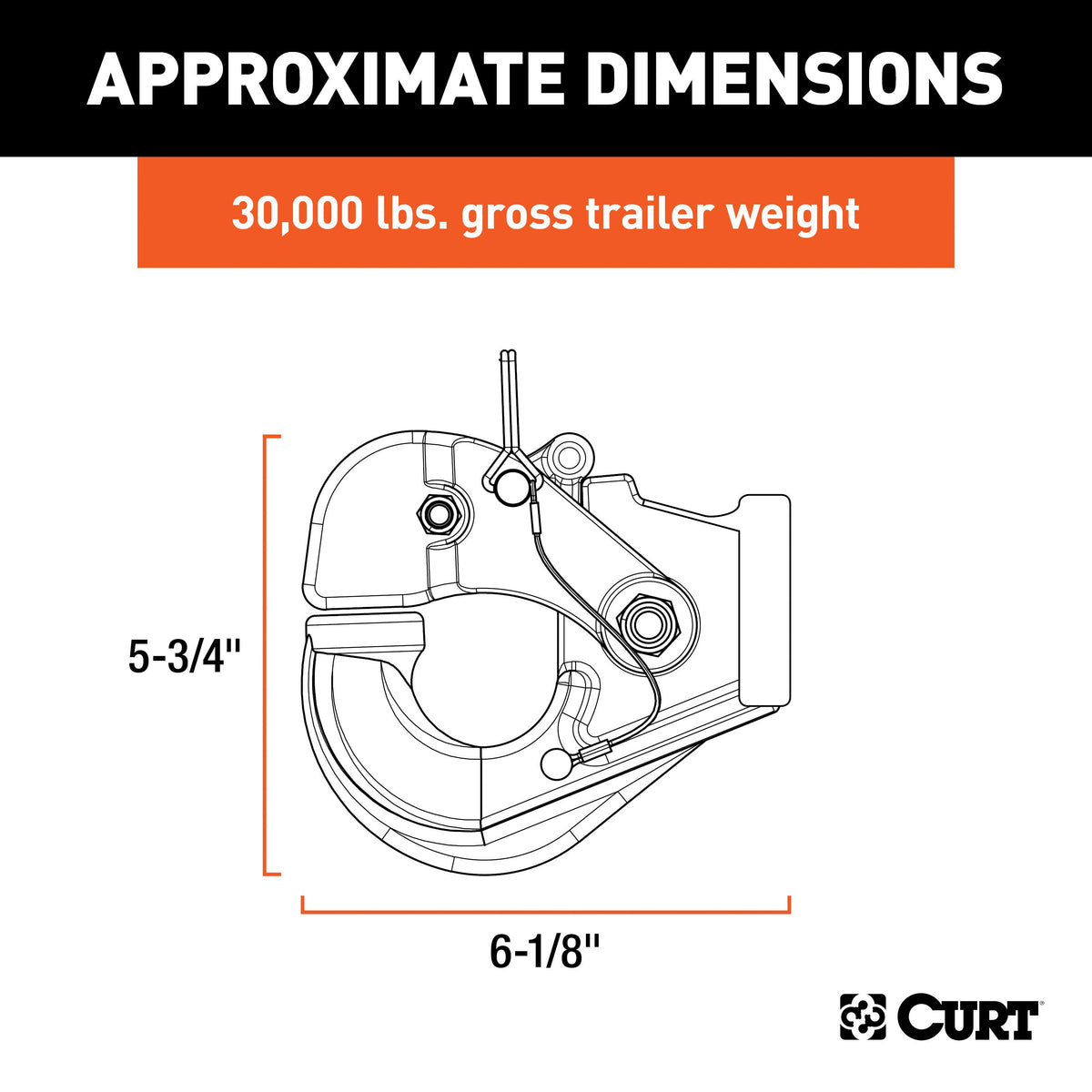 CURT 48215 Pintle Hook Hitch 30,000 lbs, Fits 2-1/2 to 3-Inch Lunette Ring, Mount Required