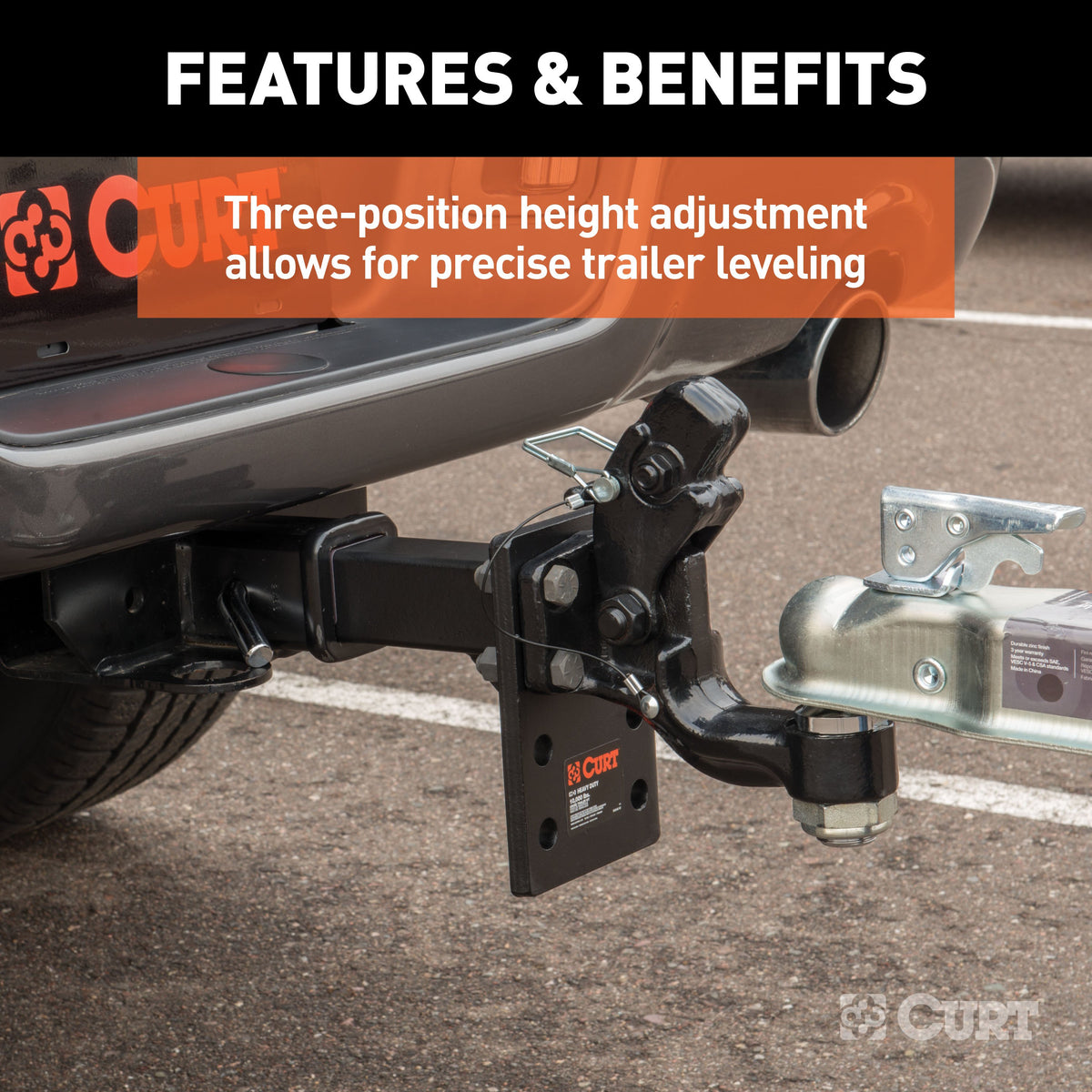 CURT 48323 Adjustable Pintle Mount for 2-Inch Hitch Receiver, 10,000 lbs, 6-1/2-Inch Drop, 6-Inch Length