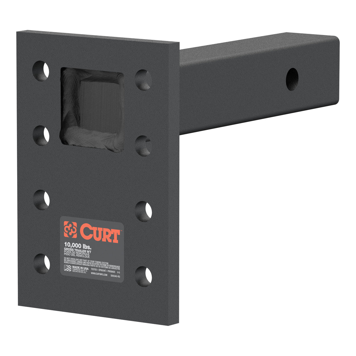 CURT 48324 Adjustable Pintle Mount for 2-Inch Hitch Receiver, 10,000 lbs, 6-1/2-Inch Drop, 8-Inch Length