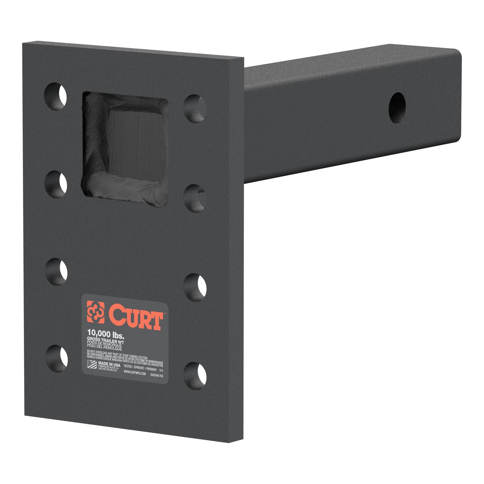 CURT 48324 Adjustable Pintle Mount for 2-Inch Hitch Receiver, 10,000 lbs, 6-1/2-Inch Drop, 8-Inch Length
