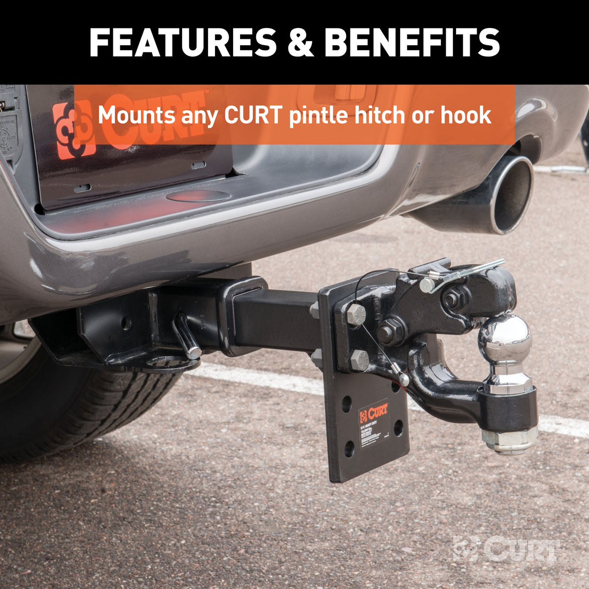 CURT 48324 Adjustable Pintle Mount for 2-Inch Hitch Receiver, 10,000 lbs, 6-1/2-Inch Drop, 8-Inch Length