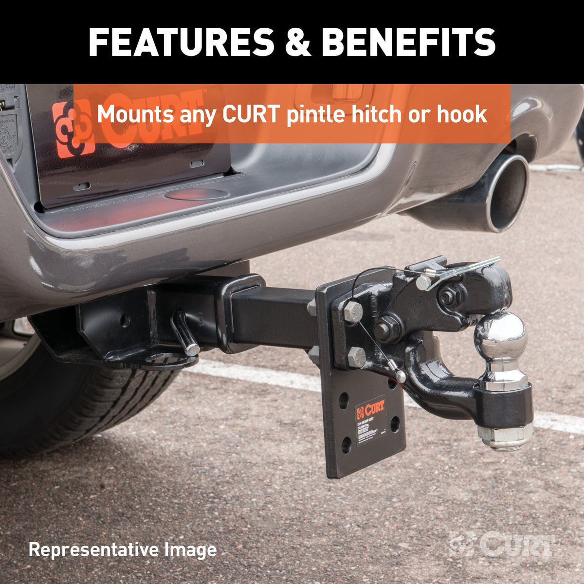 CURT 48329 Adjustable Pintle Mount for 2-1/2-Inch Hitch Receiver, 18,000 lbs, 6-1/2-Inch Drop, 8-Inch Length