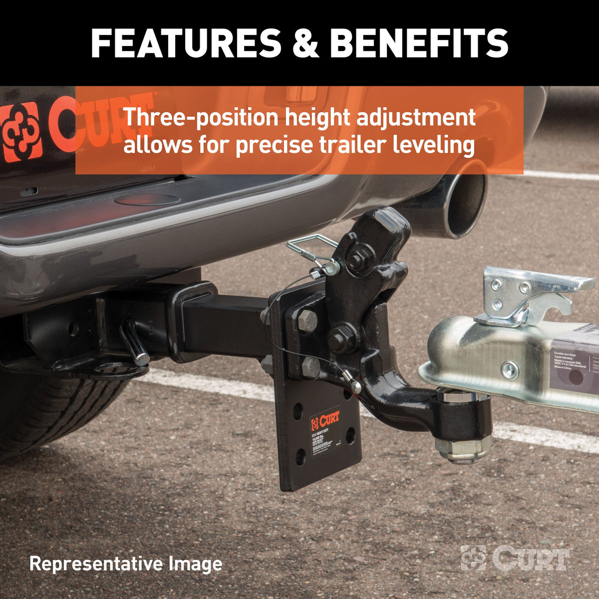 CURT 48329 Adjustable Pintle Mount for 2-1/2-Inch Hitch Receiver, 18,000 lbs, 6-1/2-Inch Drop, 8-Inch Length