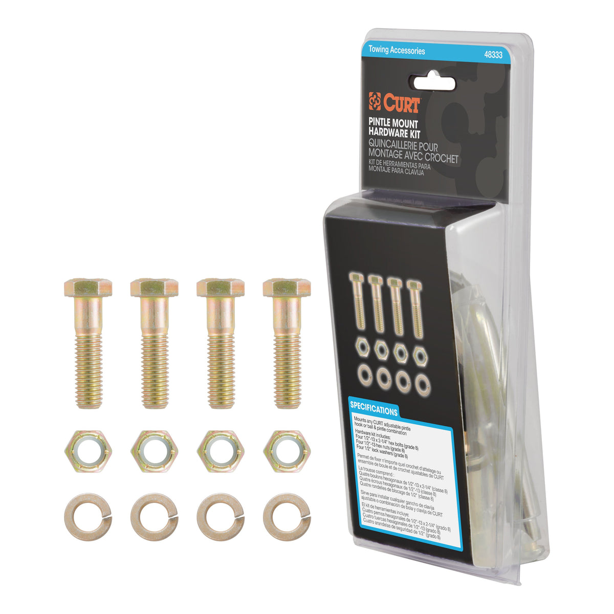 CURT 48333 Pintle Hitch Mount 1/2-Inch Hardware Kit, 4 Bolts, Yellow Zinc, Grade 8