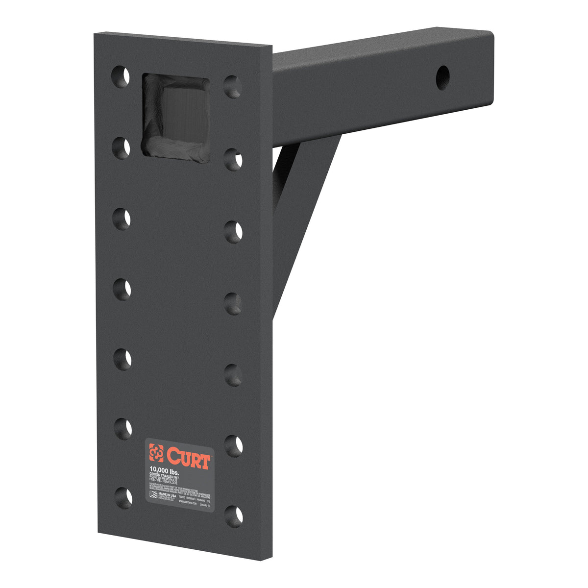 CURT 48341 Adjustable Pintle Mount for 2-Inch Hitch Receiver, 10,000 lbs, 11-1/2-Inch Drop, 10-Inch Length