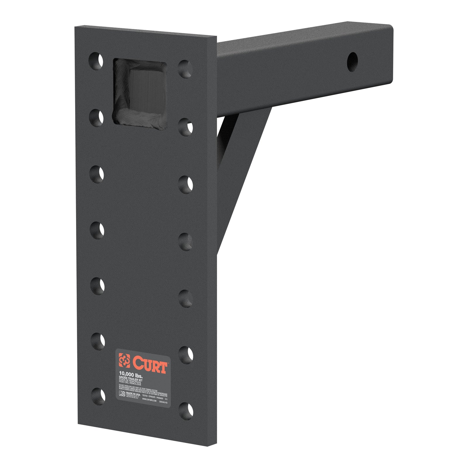 CURT 48341 Adjustable Pintle Mount for 2-Inch Hitch Receiver, 10,000 lbs, 11-1/2-Inch Drop, 10-Inch Length