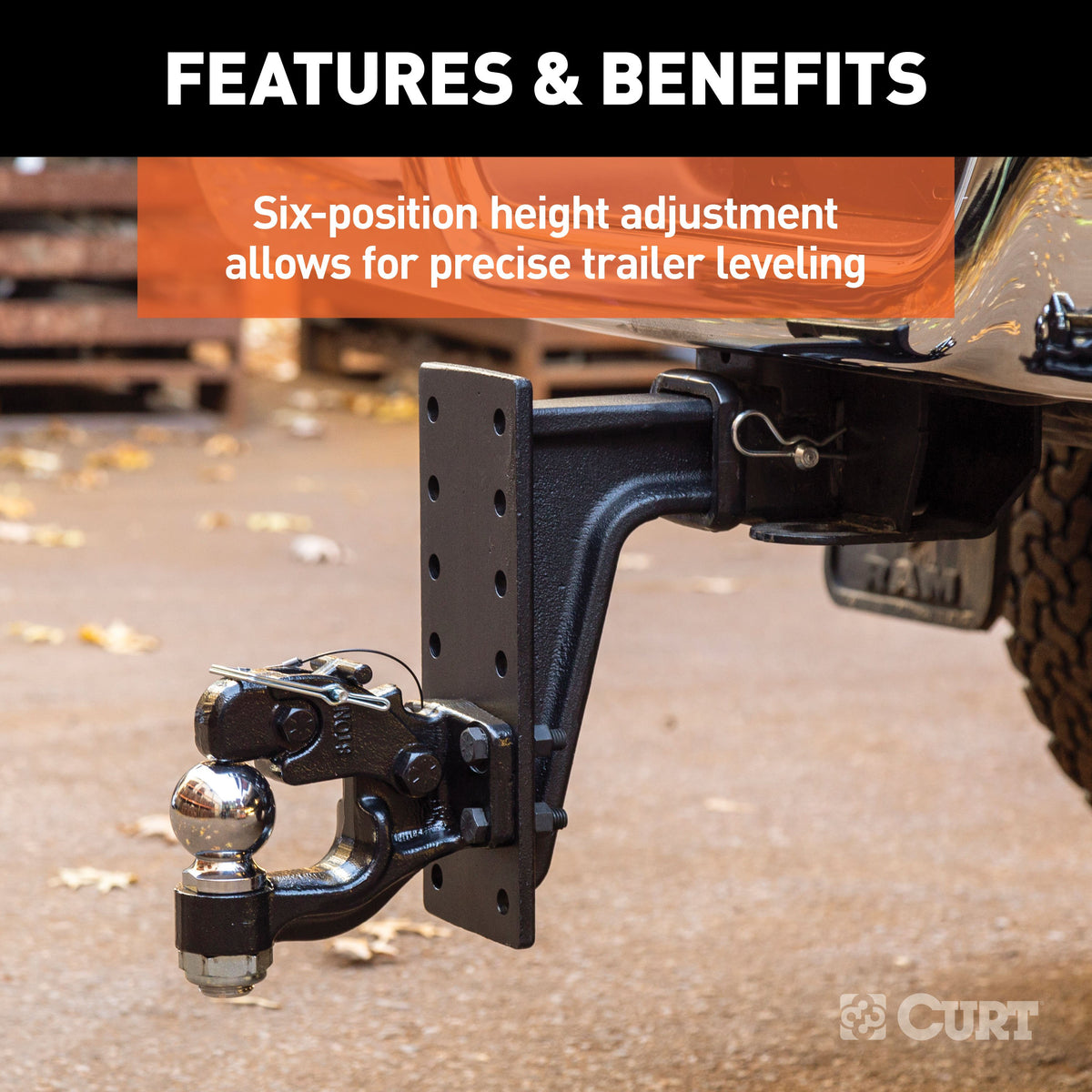 CURT 48349 Adjustable Pintle Mount for 2-1/2-Inch Hitch Receiver, 20,000 lbs, 12-1/2-Inch Height, 10-3/4-Inch Length
