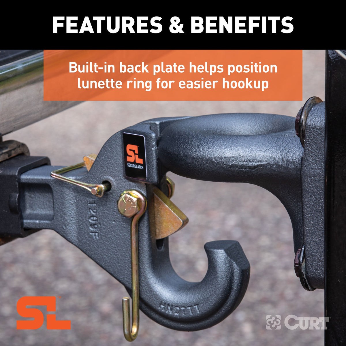 CURT 48405 SecureLatch Receiver-Mount Pintle Hook, 2-Inch Shank, 14,000 Pounds
