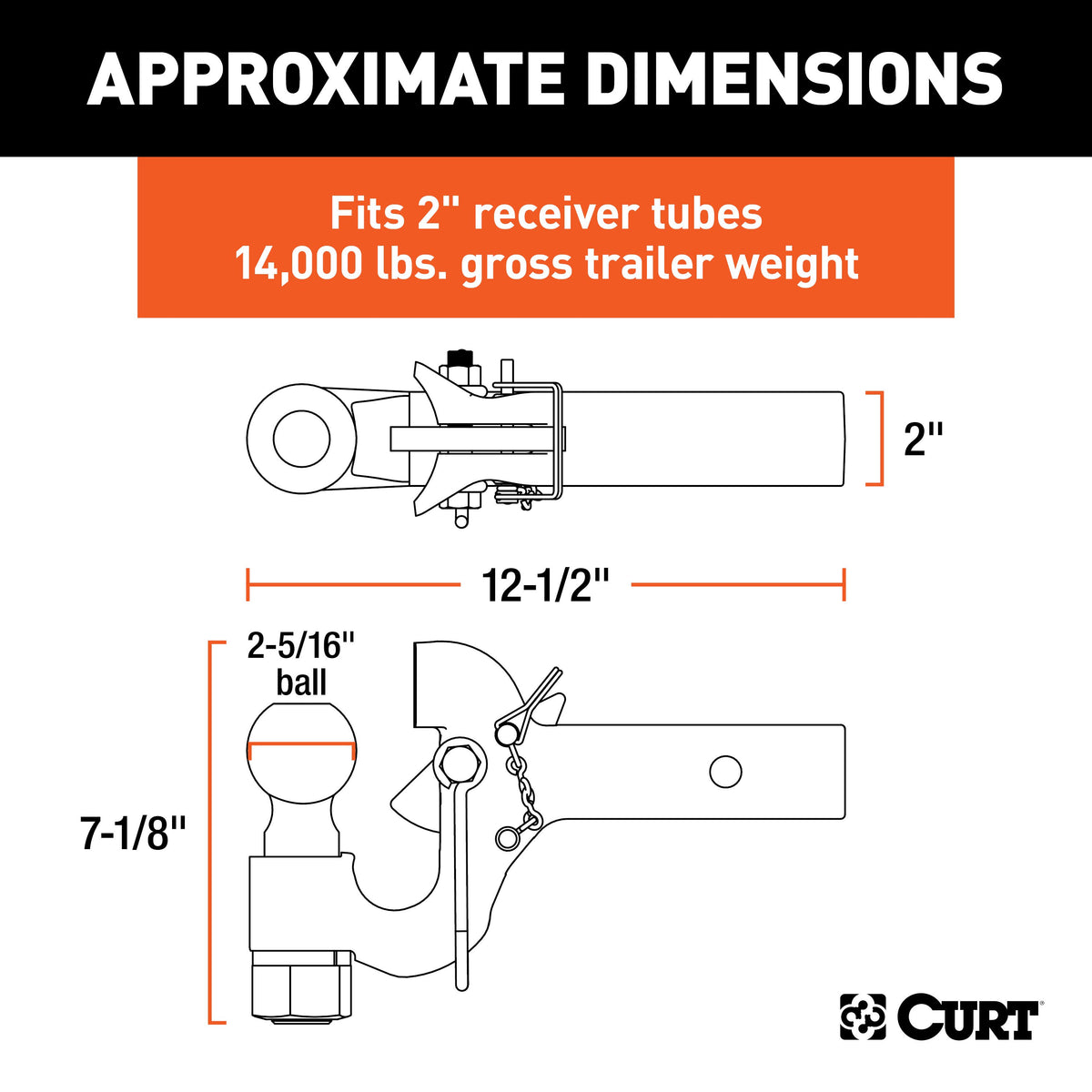 CURT 48406 SecureLatch Receiver-Mount 2-5/16-Inch Ball and Pintle Hitch Combination, 2-In Shank, 14,000 Pounds
