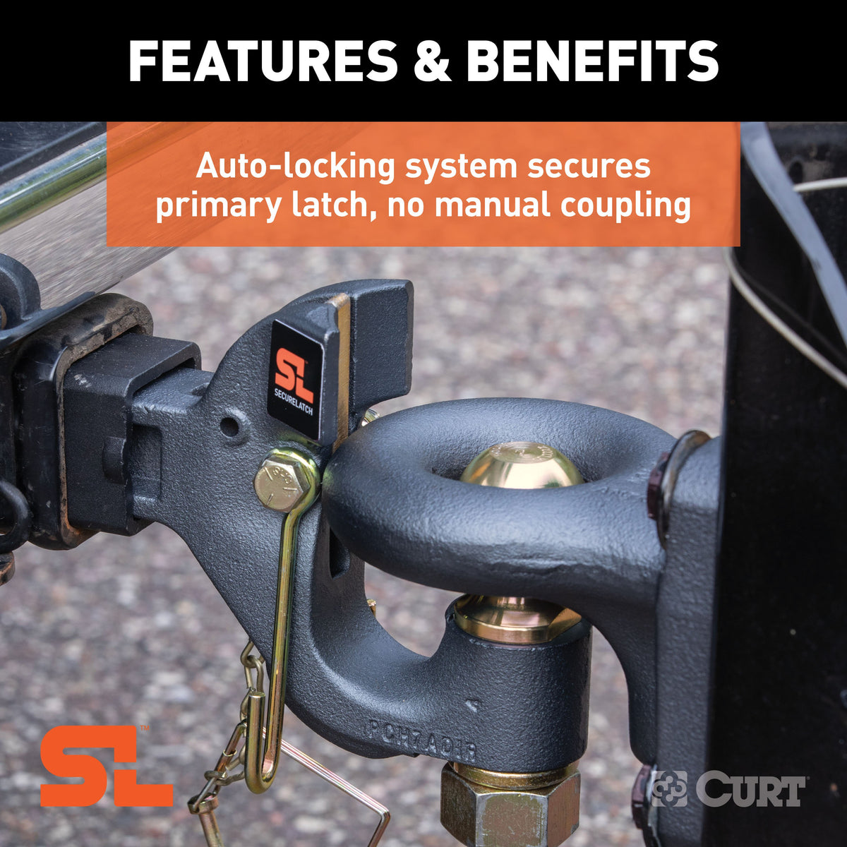 CURT 48406 SecureLatch Receiver-Mount 2-5/16-Inch Ball and Pintle Hitch Combination, 2-In Shank, 14,000 Pounds