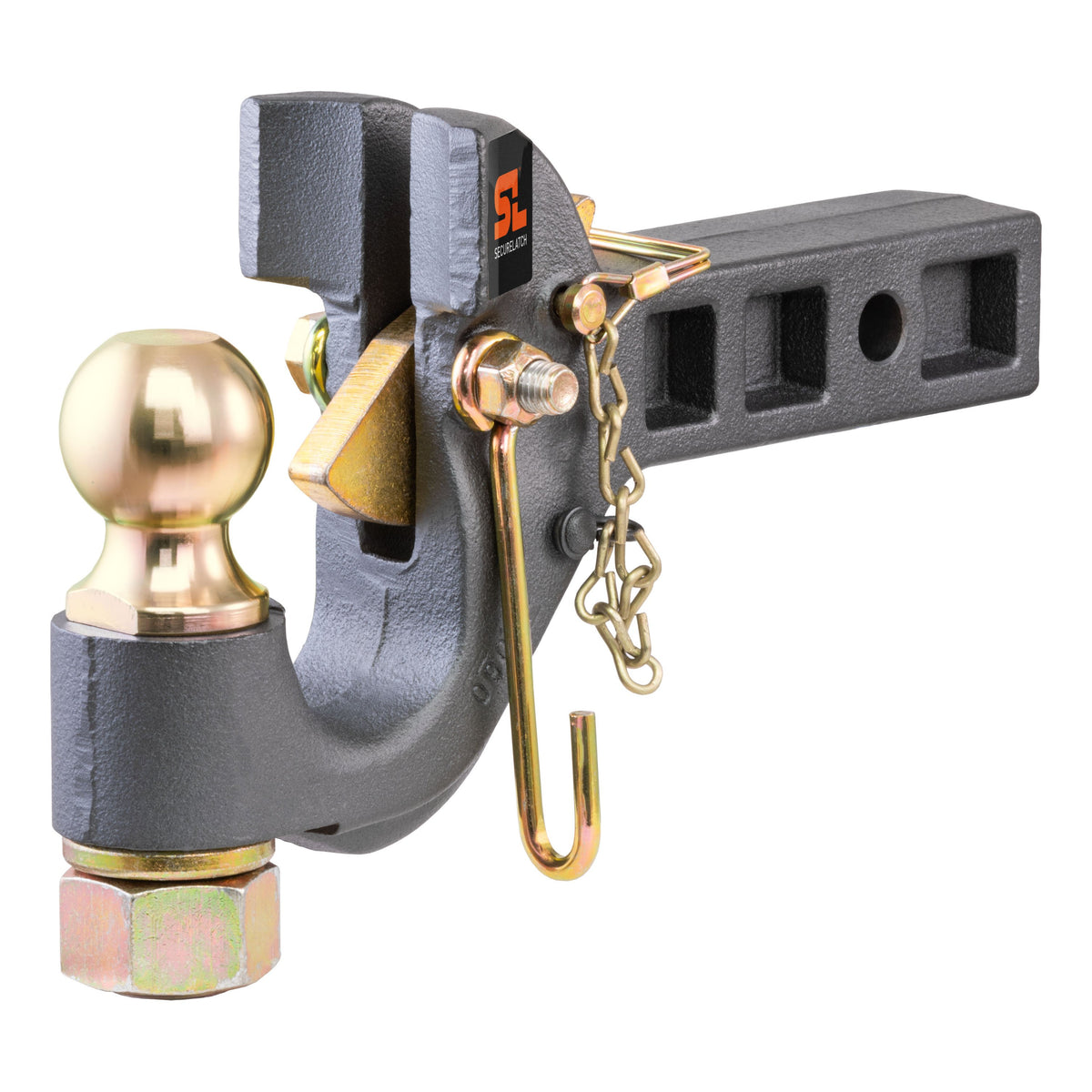 CURT 48407 SecureLatch Receiver-Mount 2-Inch Ball and Pintle Hitch Combination, 2-In Shank, 14,000 Pounds