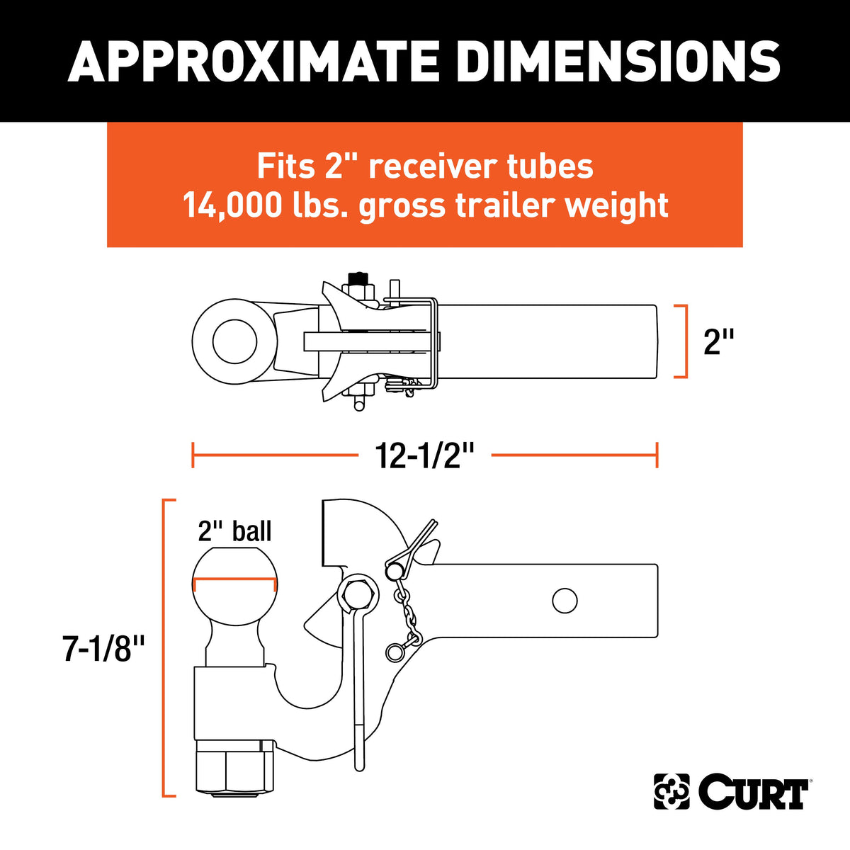 CURT 48407 SecureLatch Receiver-Mount 2-Inch Ball and Pintle Hitch Combination, 2-In Shank, 14,000 Pounds
