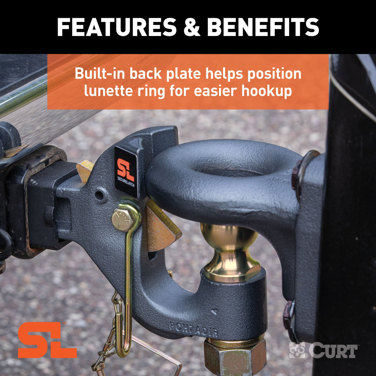 CURT 48407 SecureLatch Receiver-Mount 2-Inch Ball and Pintle Hitch Combination, 2-In Shank, 14,000 Pounds