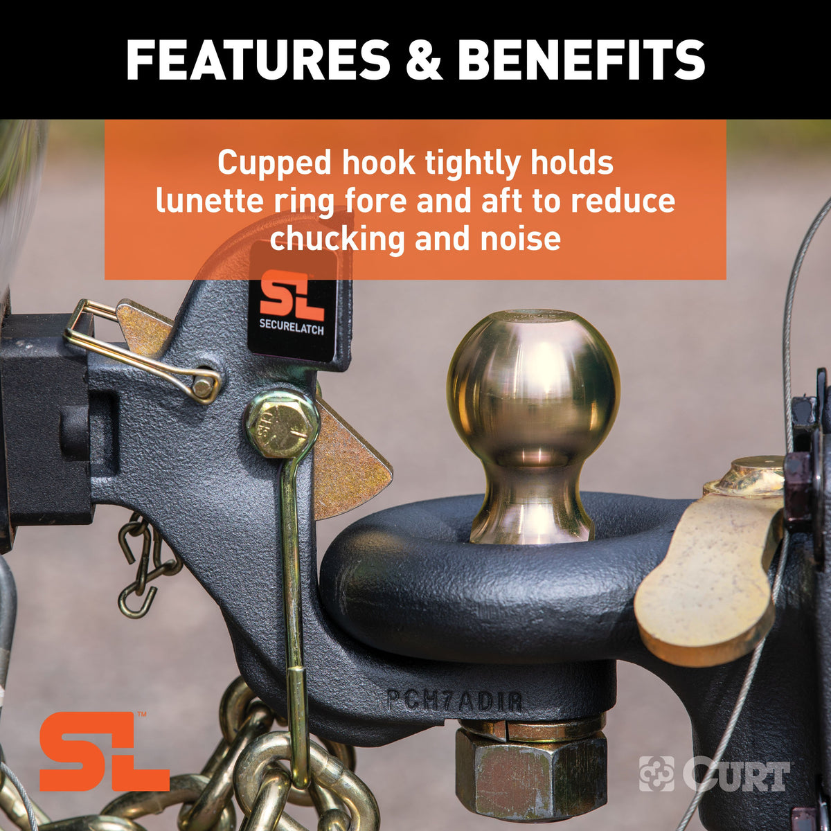 CURT 48407 SecureLatch Receiver-Mount 2-Inch Ball and Pintle Hitch Combination, 2-In Shank, 14,000 Pounds