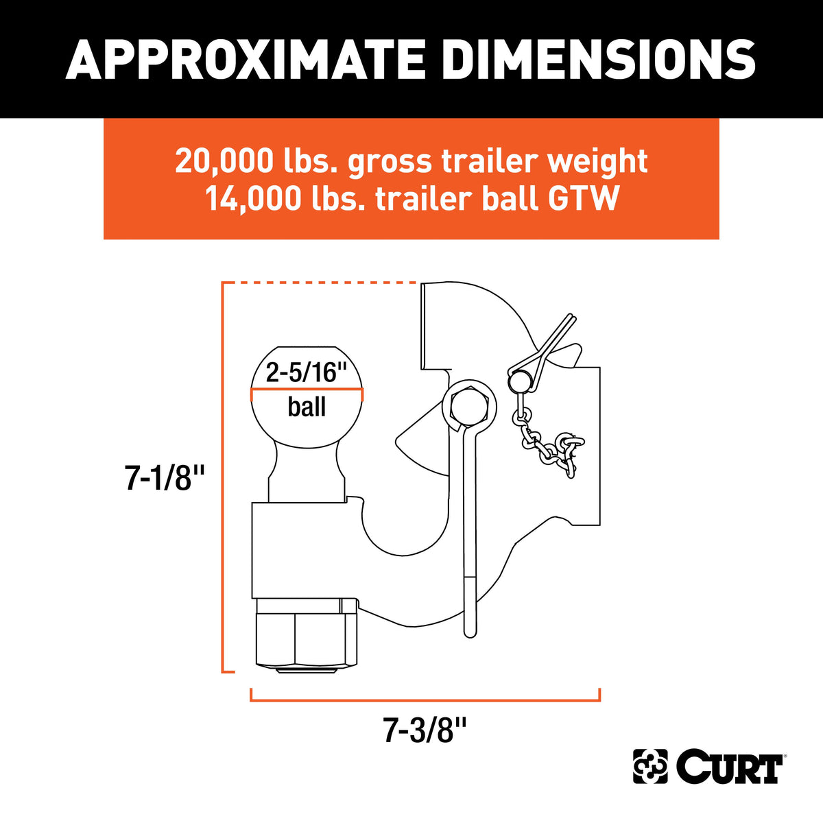 CURT 48410 SecureLatch 2-5/16-Inch Ball and Pintle Hitch Hook Combination, 20,000 Pounds, Mount Required
