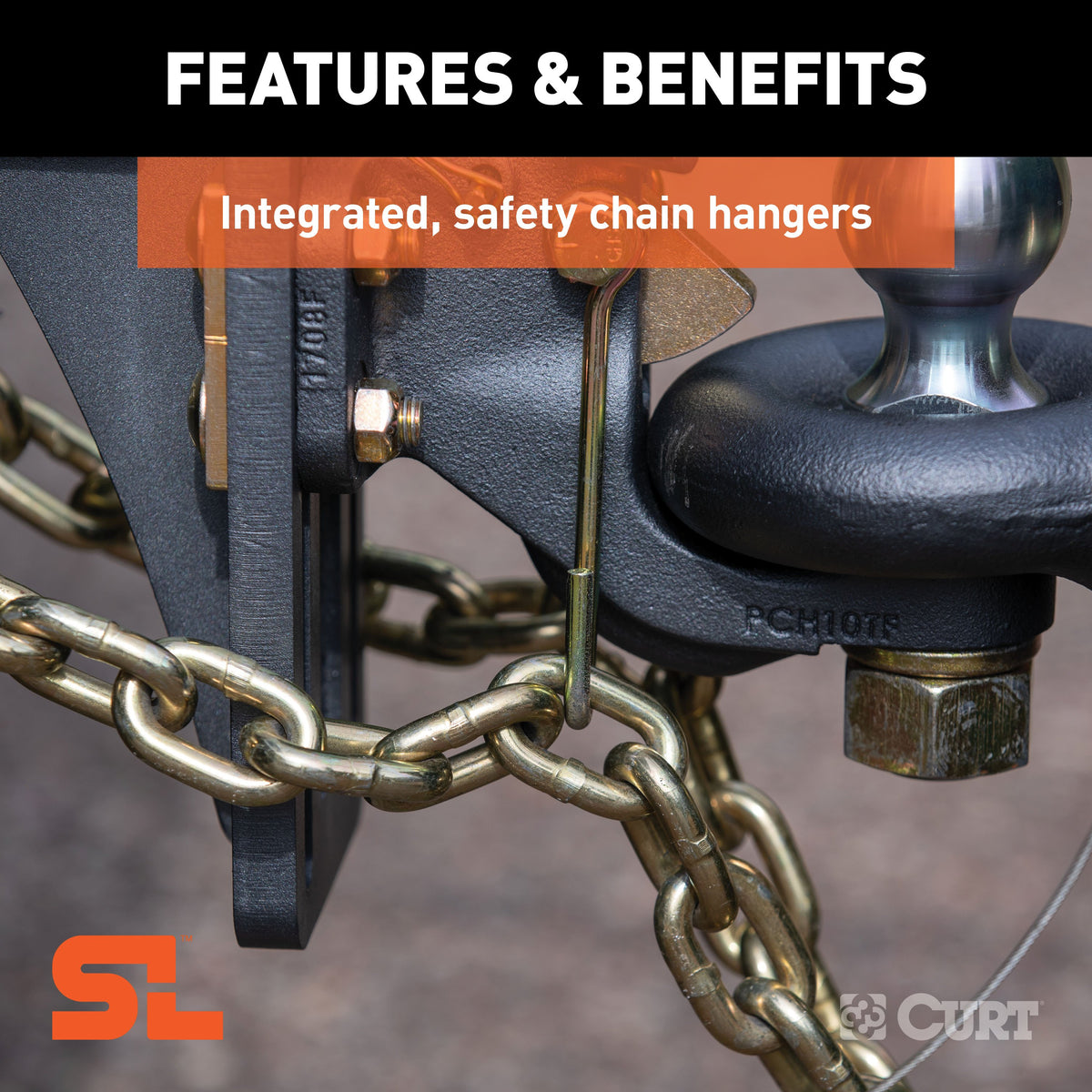 CURT 48411 SecureLatch 2-Inch Ball and Pintle Hitch Hook Combination, 20,000 Pounds, Mount Required