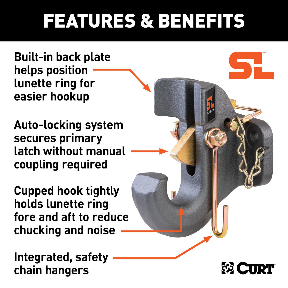 CURT 48505 SecureLatch Pintle Hook, 30,000 Pounds, Mount Required