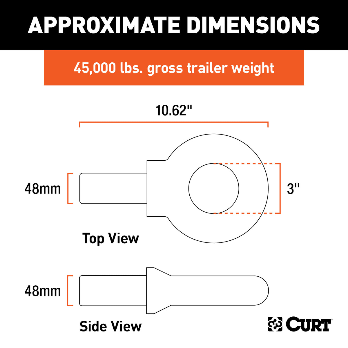 CURT 48530 Black Steel Pintle Hitch Lunette Ring with Swivel Castle Nut, 3-Inch ID, 45,000 lbs