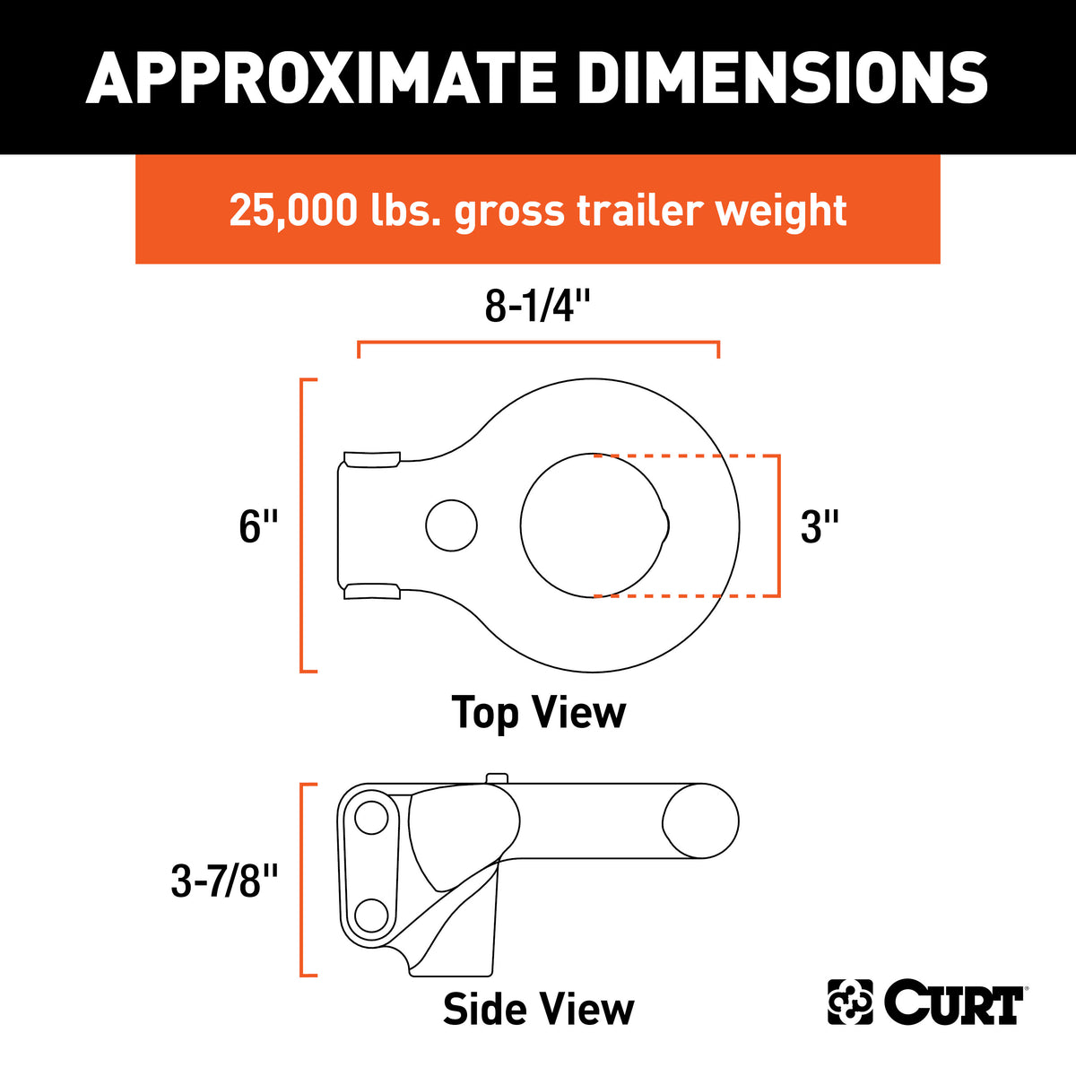CURT 48625 SecureLatch Channel-Style Lunette Ring, 25,000 Pounds, 3-Inch ID