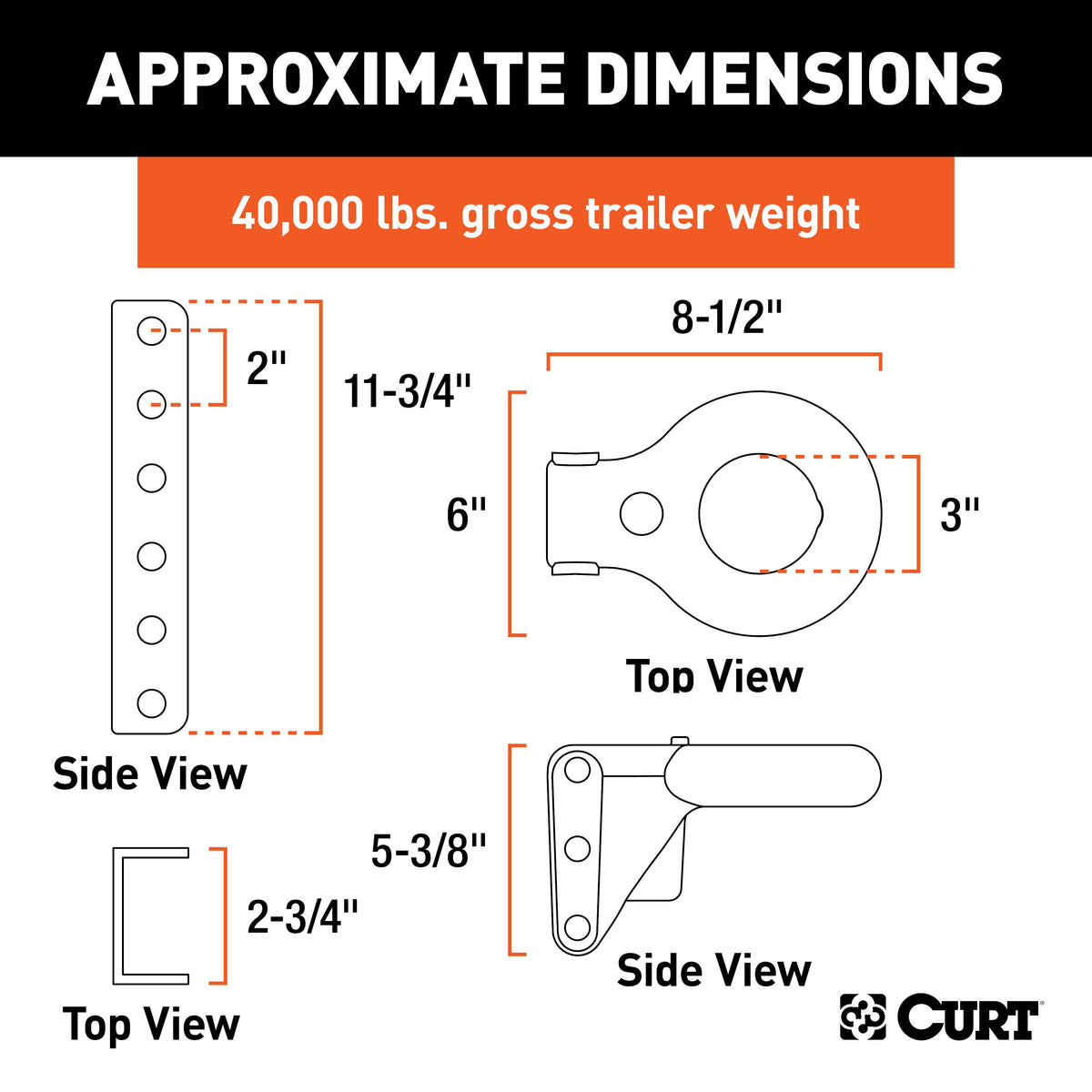 CURT 48641 SecureLatch Adjustable Lunette Ring with 11-3/4-Inch Channel 40,000 Pounds, 3-Inch ID