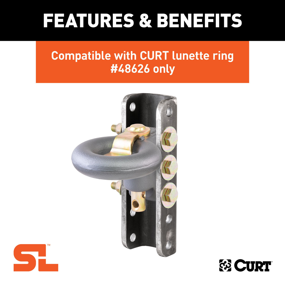 CURT 48651 SecureLatch Lunette Ring Channel, 2-3/4 ID, 11-3/4-Inch High