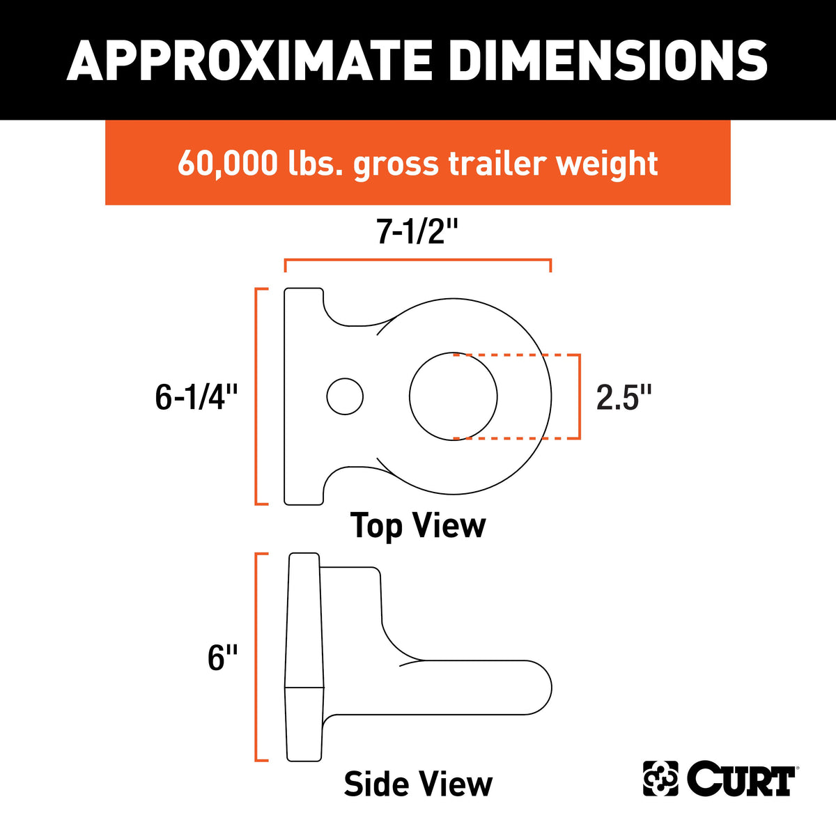 CURT 48661 SecureLatch Flush-Mount Lunette Ring, 60,000 lbs, 2-1/2-Inch ID