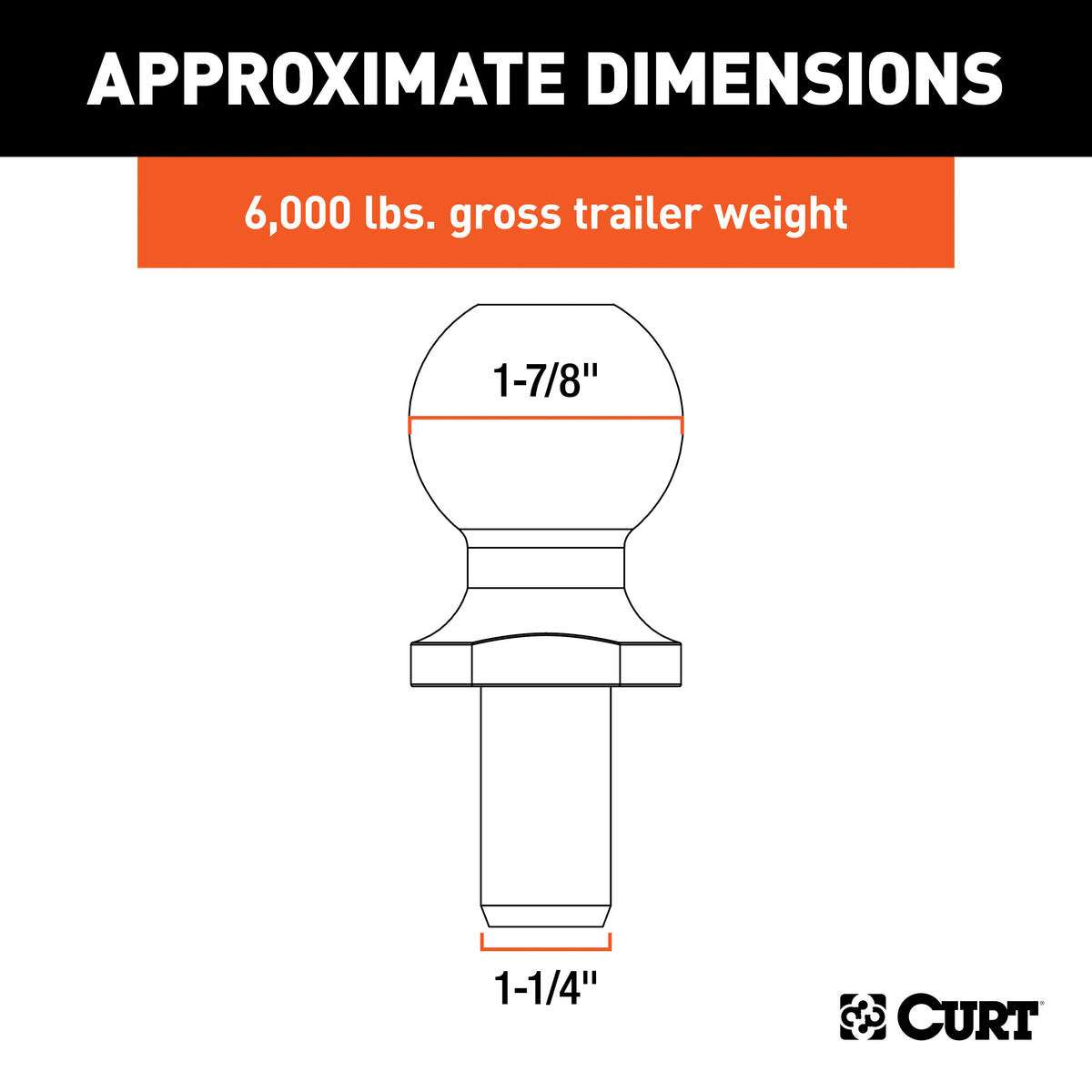 CURT 48810 Replacement 1-7/8-Inch Pintle Hitch Ball, 6,000 lbs, 1-1/4-Inch Shank Diameter