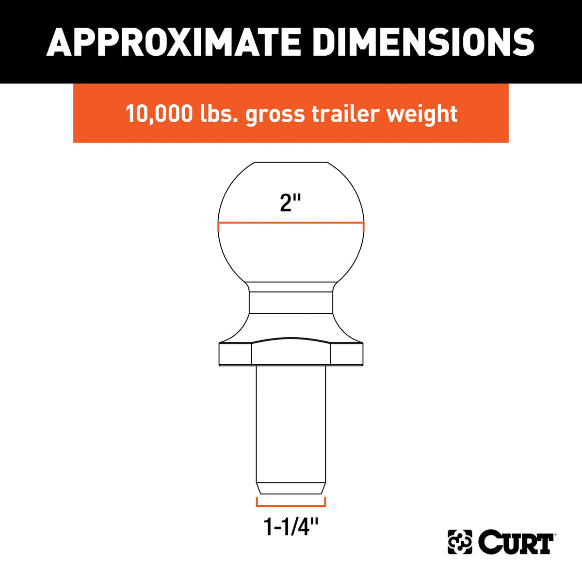 CURT 48820 Replacement 2-Inch Pintle Hitch Ball, 10,000 lbs, 1-1/4-Inch Shank Diameter