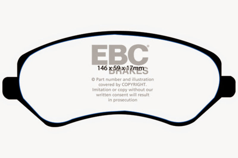 EBC 04-07 Chrysler Town & Country 3.3 Rear Drums Ultimax2 Front Brake Pads - UD856 for 2001-2007 Dodge Caravan - angle view
