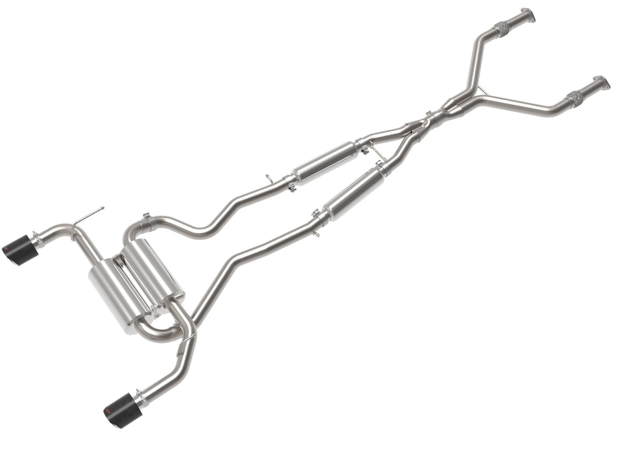 aFe 14-15 Infiniti Q50 (V37) V6 3.7L Takeda 2-1/2in SS Cat-Back Exhaust System w/ Carbon Fiber Tips - 49-36136-C