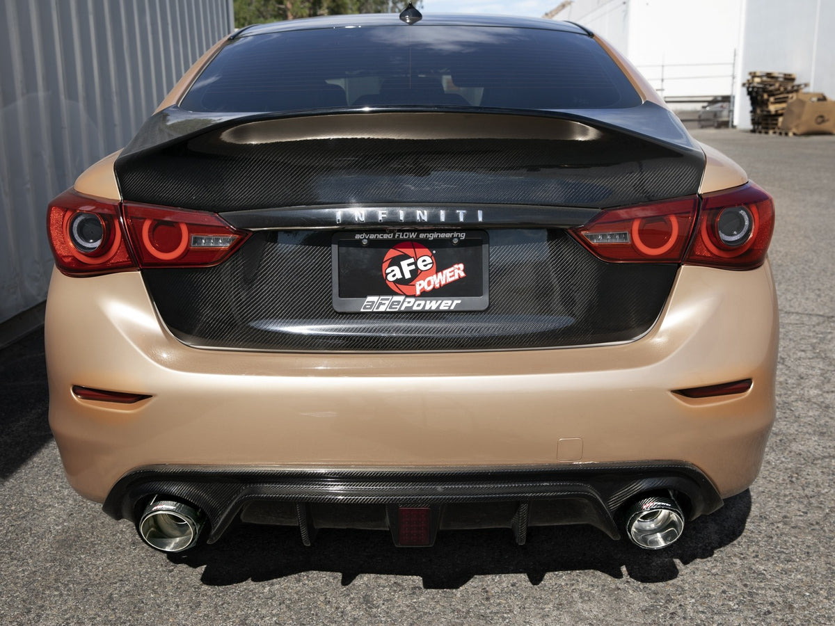 aFe 14-15 Infiniti Q50 (V37) V6 3.7L Takeda 2-1/2in SS Cat-Back Exhaust System w/ Carbon Fiber Tips - 49-36136-C