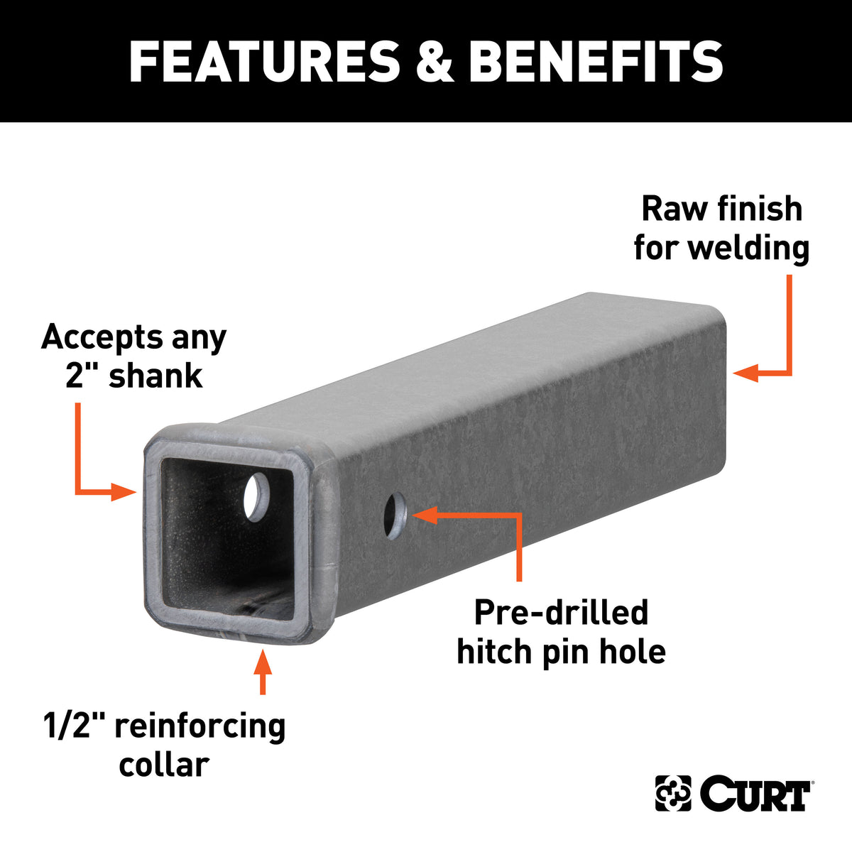 CURT 49120 2-Inch x 12-Inch Weld-On Raw Steel Trailer Hitch Receiver Tube